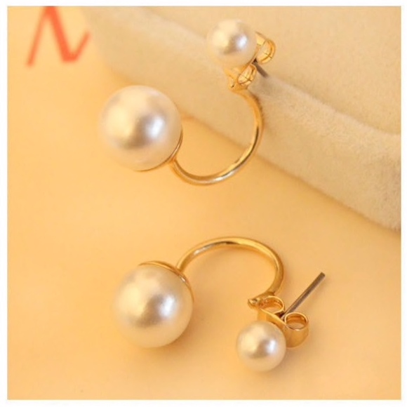 Double Faux Pearl Ball Earrings - Picture 3 of 5